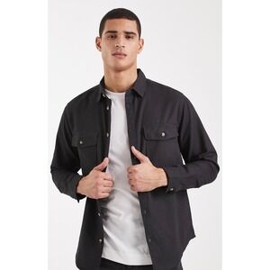 ASOS Men's Linen Shirt Long Sleeve Button Down Black Utility Jacket Long Tall XL